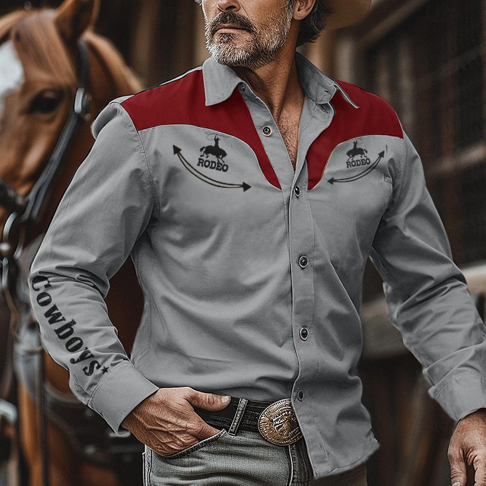 Men's Vintage Western Bucking Bronco Long Sleeve Shirt