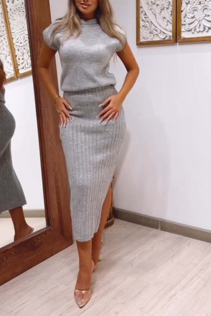 Women's Elegant Slim Solid Color Knitted Skirt Suit