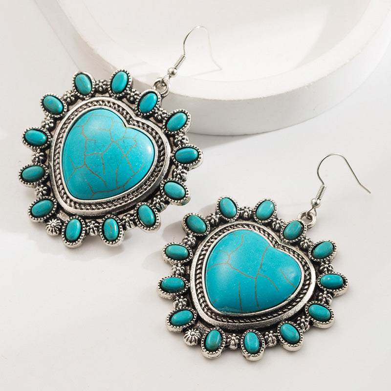 Retro Ethnic Style Heart Turquoise Earrings