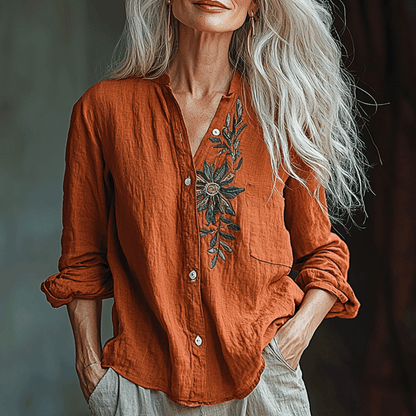 Women's Spring & Summer Floral Loose Linen Shirt