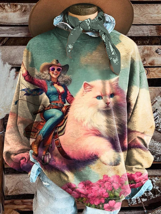 Funny Cowgirl Print Casual Sweatshirt