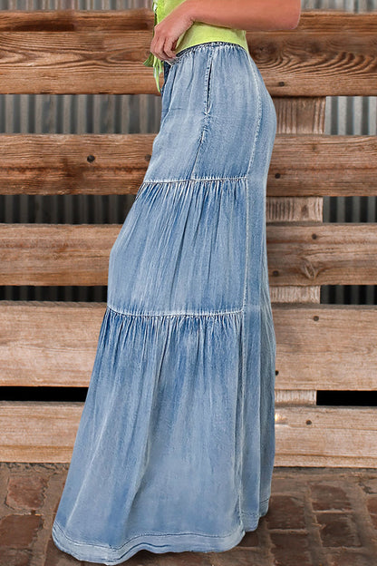 Vintage Washed Tiered Wide Leg Pants