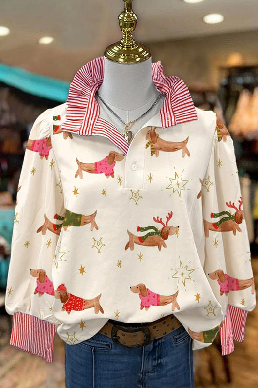 Christmas Dachshund Print Blouse