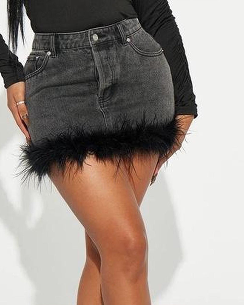 Furry Denim Skirt