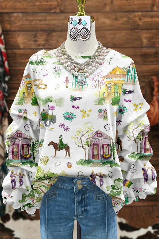 Elegant Pleated Contrast Mardi Gras Sweatshirt