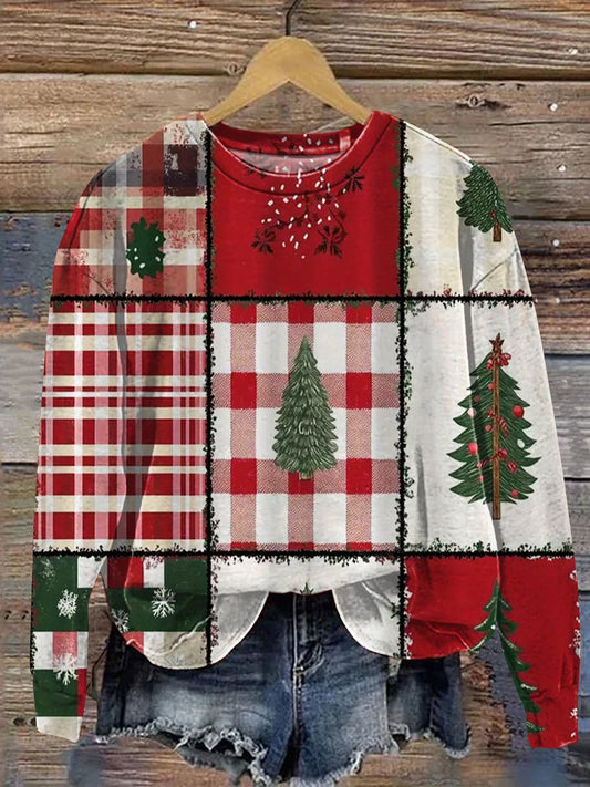 Vintage Christmas Patchwork Art Print Casual Sweatshirt