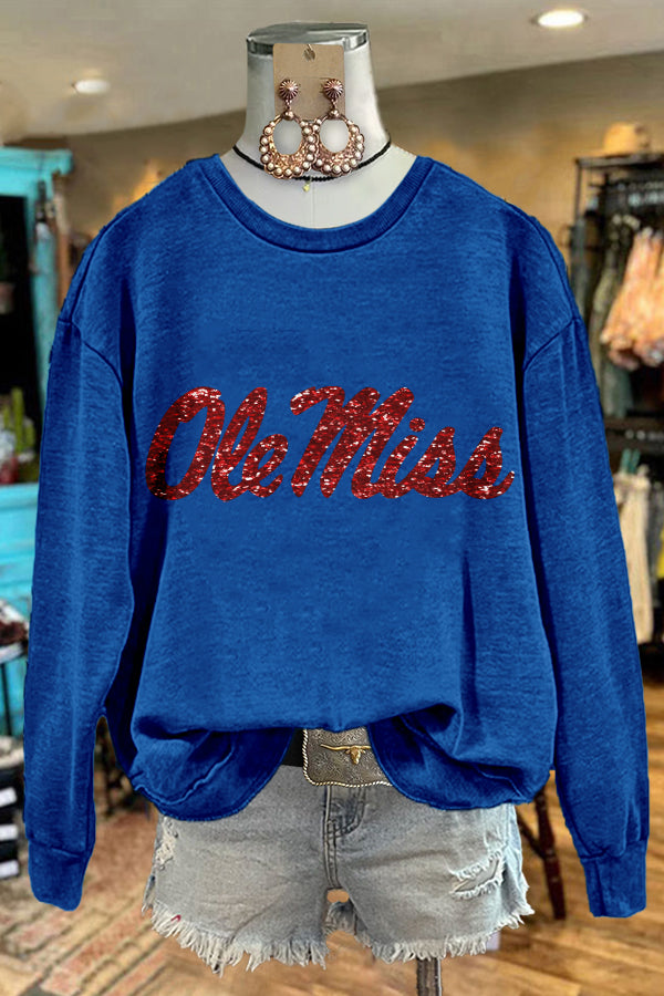 Cozy Shiny Ole Miss Print Sweatshirt