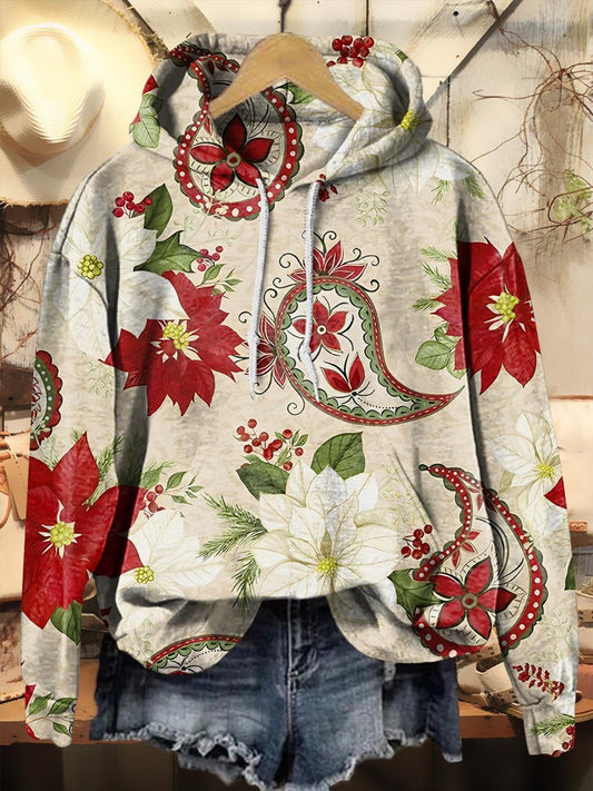 Vintage Christmas Match Colors Paisley Flowers Print Casual Hoodie Sweatshirt