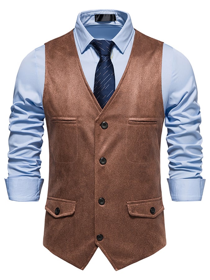 Men's Stylish Button Front Faux Suede Suit Vest