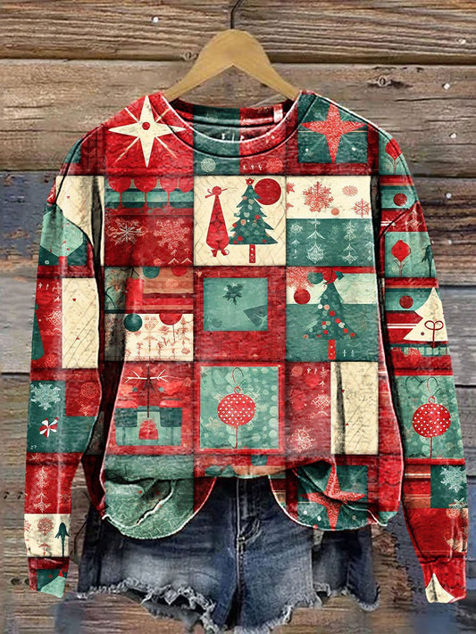 Vintage Christmas Gift Patchwork Art Print Casual Sweatshirt