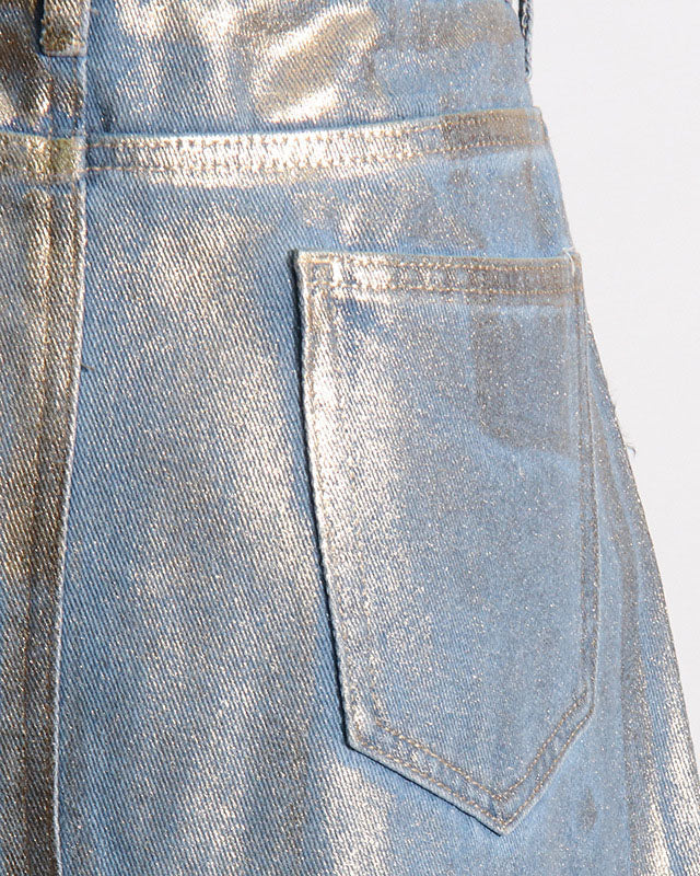 High Waist Hot Stamping A-Line Denim Skirt