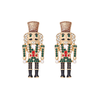 Christmas Nutcracker Soldier Rhinestone Earrings