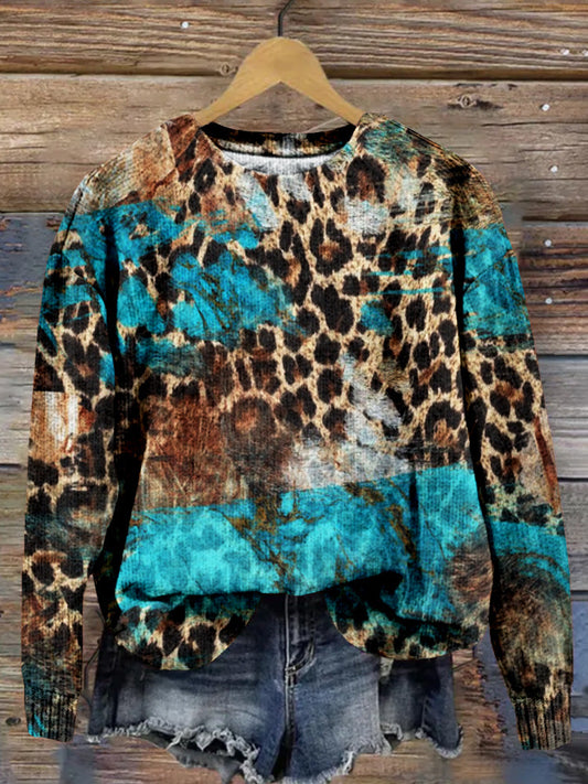 Gold and Turqoise Leopard Hide Graphic Comfy Sweater