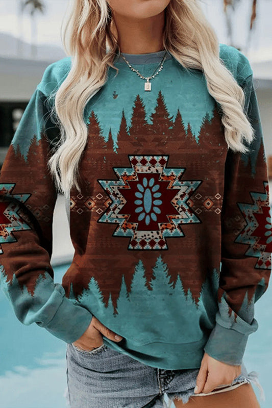 Women's Retro Western Aztec Print Sweatshirt