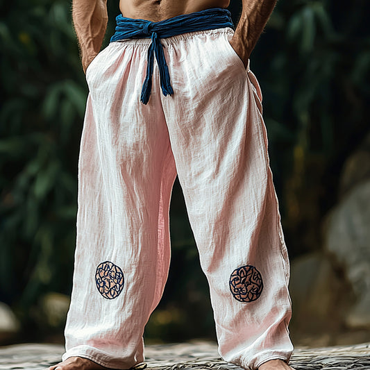 Men's Ethnic Style Simple Loose Wide-leg Linen Harem Pants