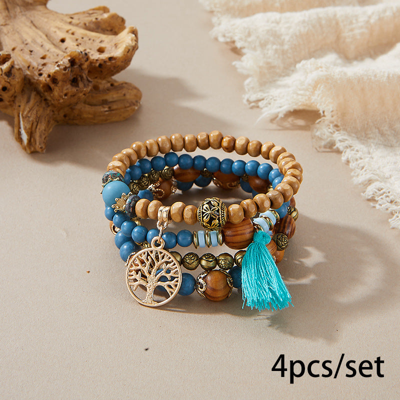 Bohemian Multi-layered Wood Beaded Bracelet