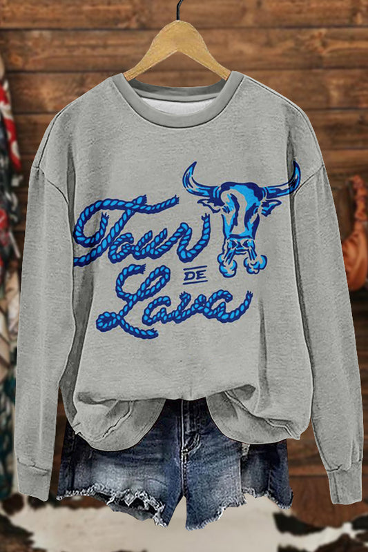 Cozy Western Longhorn Print Sweatshirt