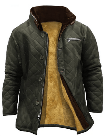 Men's Fashionable Open Pocket Button Design Quilting Imitation Leather Plush Warm Coat