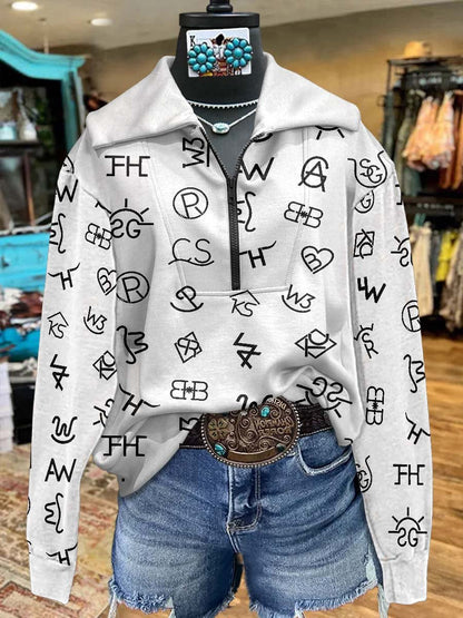 Western Print Cozy Plush Sweatshirt