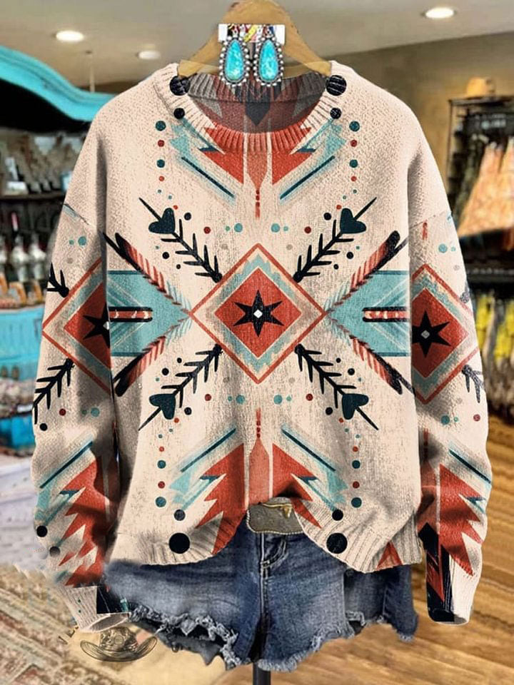 Aztac Print Cozy Plush Sweatshirt