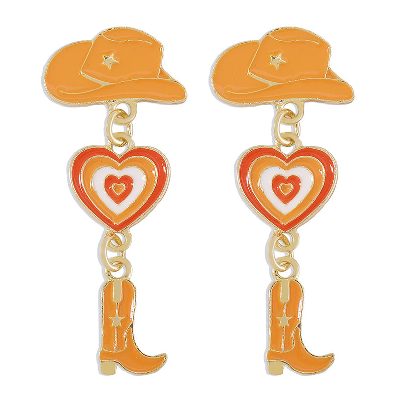 Western Cowboy Hat Boots Love Earrings