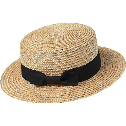 BABEYOND Women Men Brim Boater Hat 1920s Gatsby Straw Hat 20s Costume Accessory Black Small/Medium