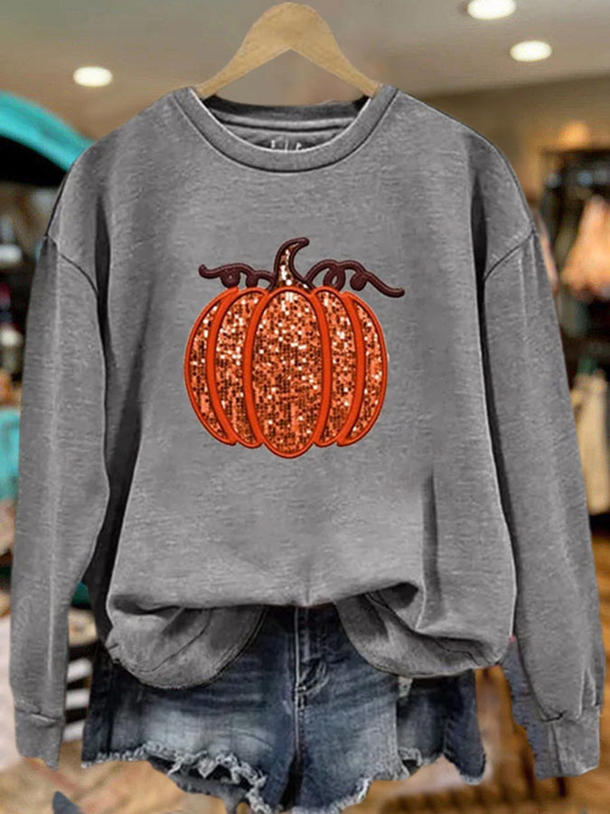 Women's Pumpkin Sequin Sweatshirt