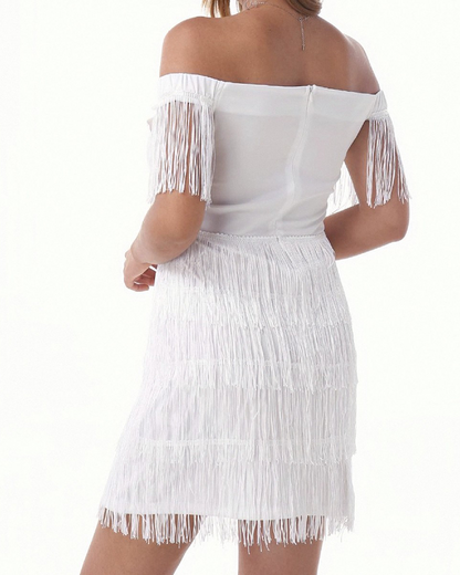 One Shoulder Fringed Slim Fit Dress