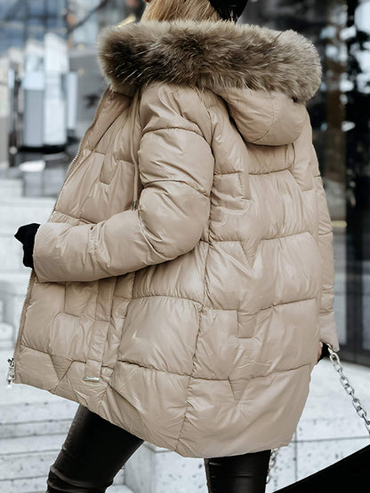 Women's Hooded Long Sleeve Plush Patchwork Coat