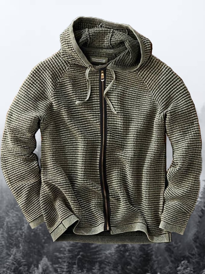 Men's Solid Color Waffle Zipper Hooded Jacket