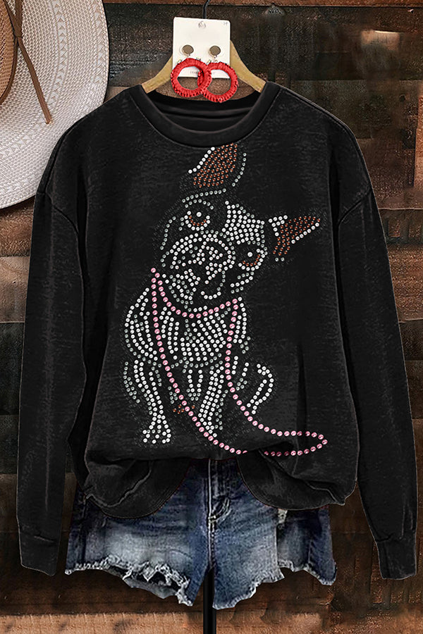 Sparkling Rhinestones Dachshund Print Sweatshirt