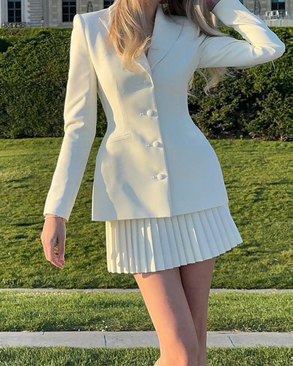 Elegant Suit Jacket Pleated Short Dress Suit