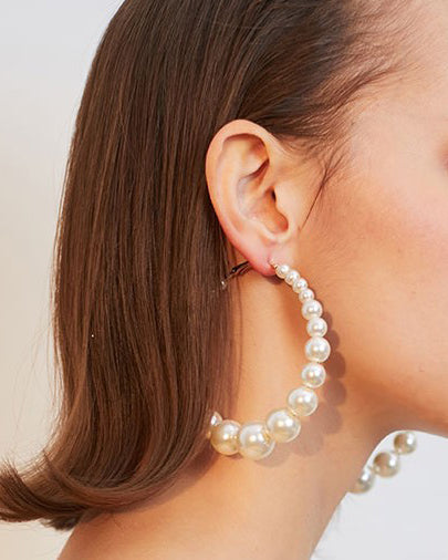 Retro Exaggerated Oversized Faux Pearl Large Hoop Earrings