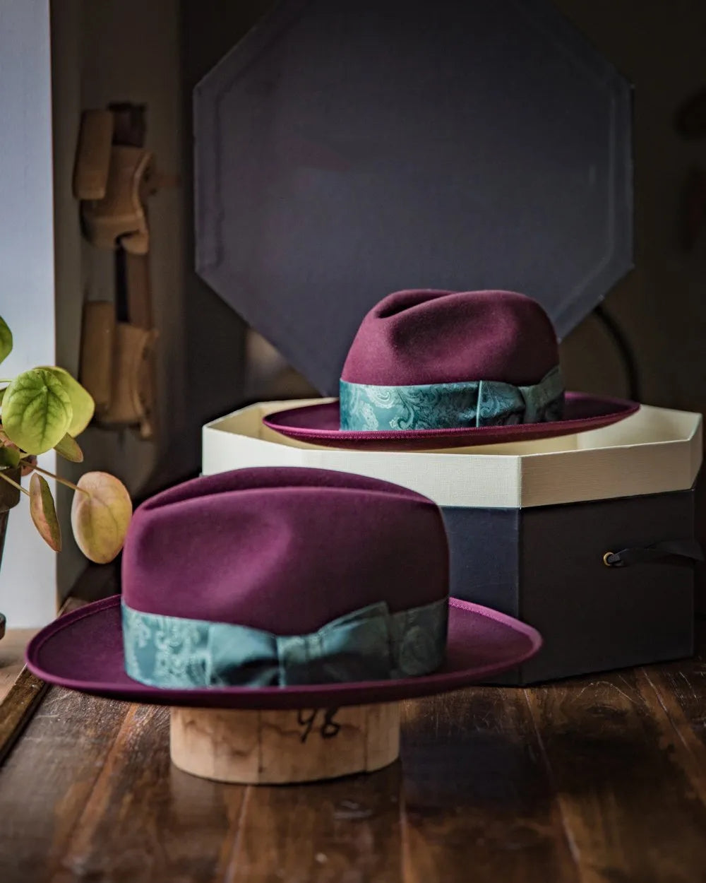 Bespoke Handmade Fedora - Special hat band-Dark burgundy