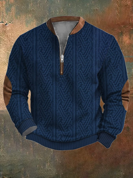 Men's Vintage Printed Casual Zipper Sweatshirt