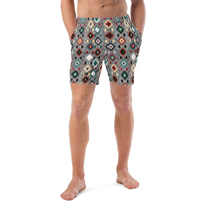 Yeehaw Gray Aztec Men's Swim Trunks