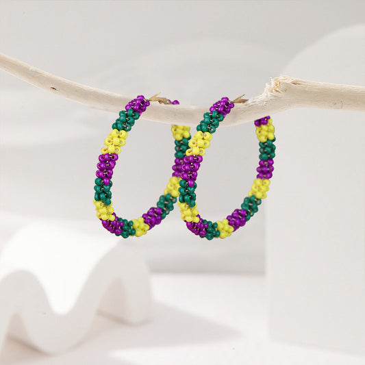 Mardi Gras Rice Bead Earrings