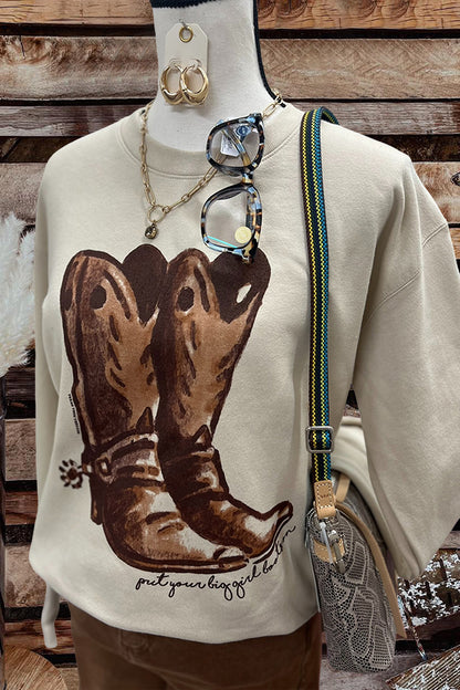 Retro Western Boot Print Sweatshirt