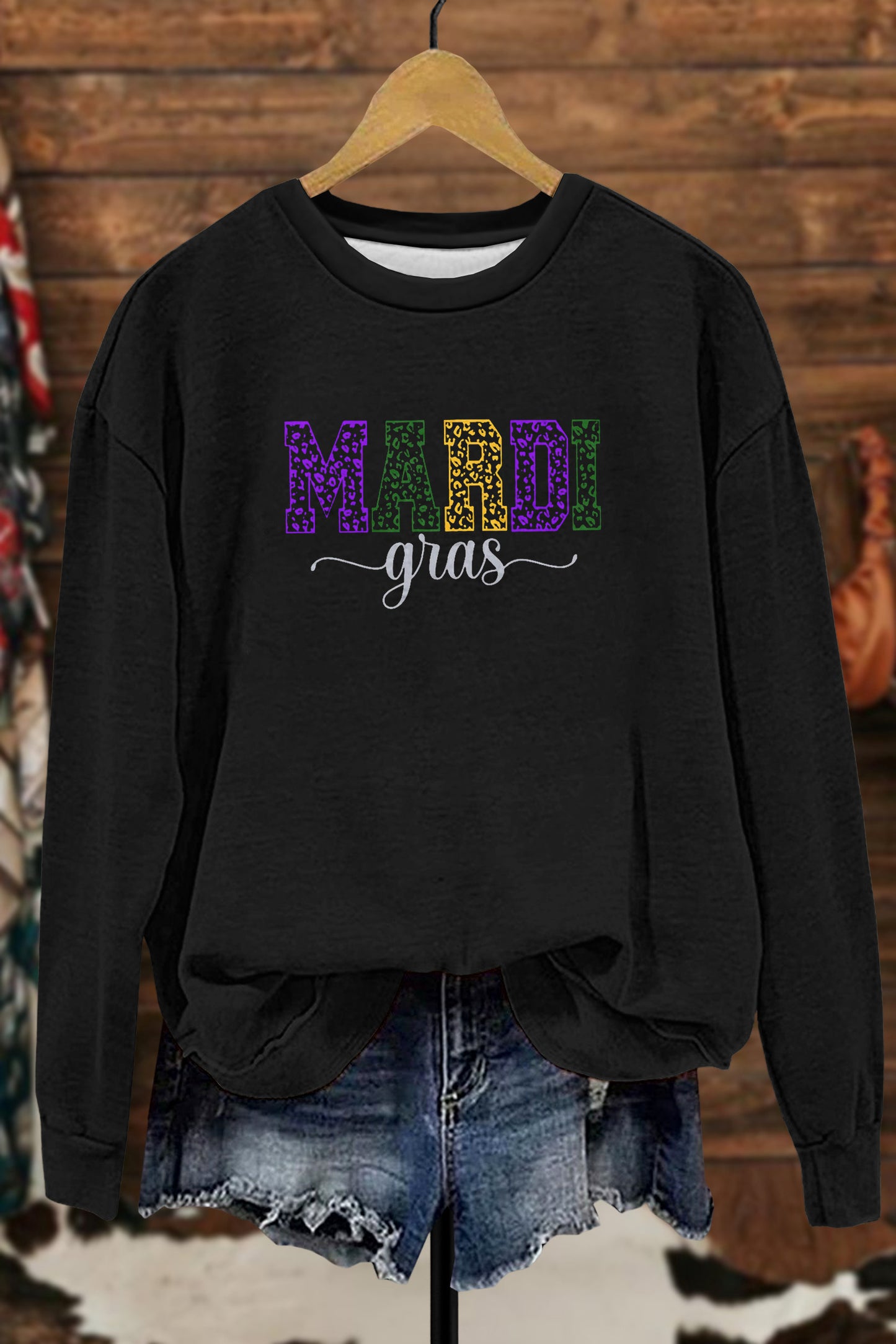 Classic Mardi Gras Lettering Print Sweatshirt