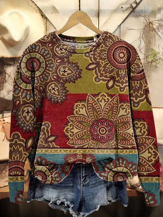 Retro Ethnic Pattern Casual Sweatshirt