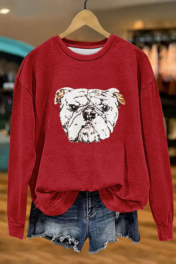 Cute Gameday Bulldog Print Sweatshirt