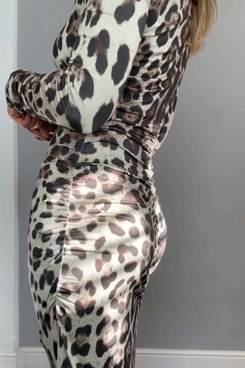 Women's Fashionable Leopard Print Slim Fit Maxi Dress