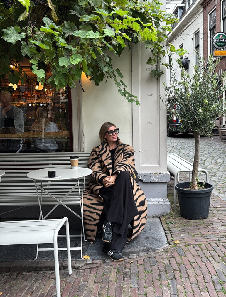 Long Brown Coat With A Zebra Print