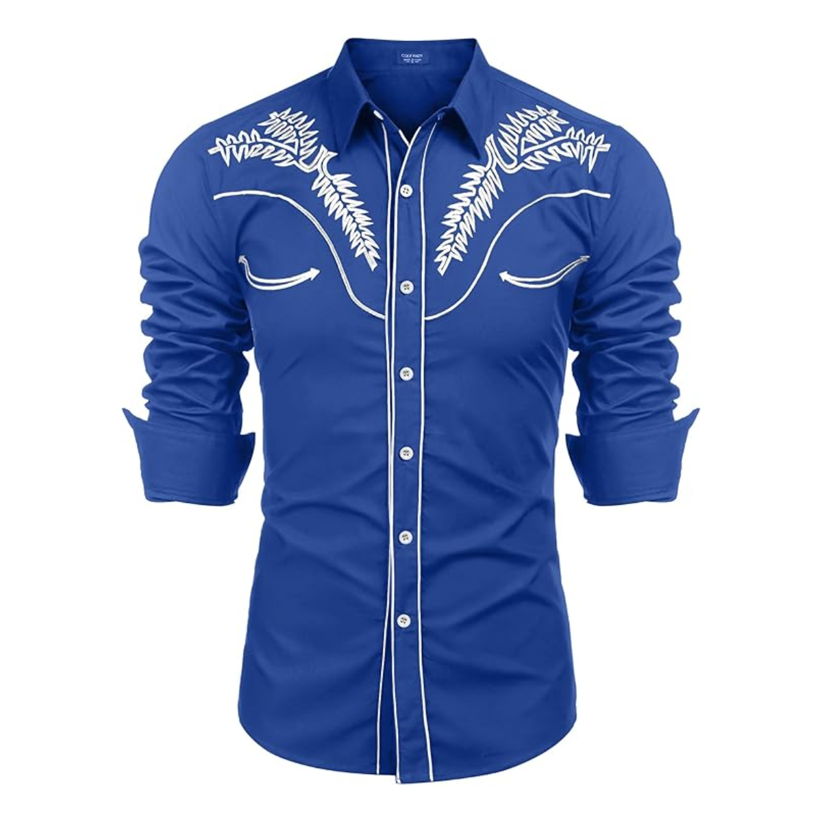 Men's Long Sleeve Embroideres Western Shirts-Navy