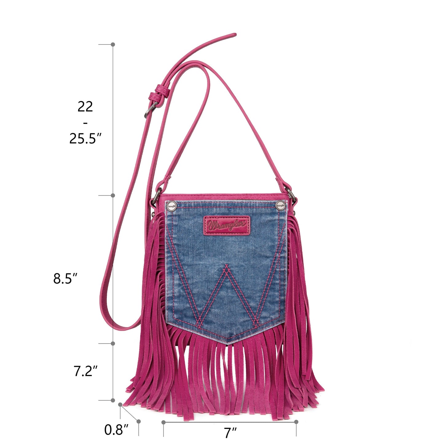 Wrangler Leather Fringe Jean Denim Pocket Crossbody