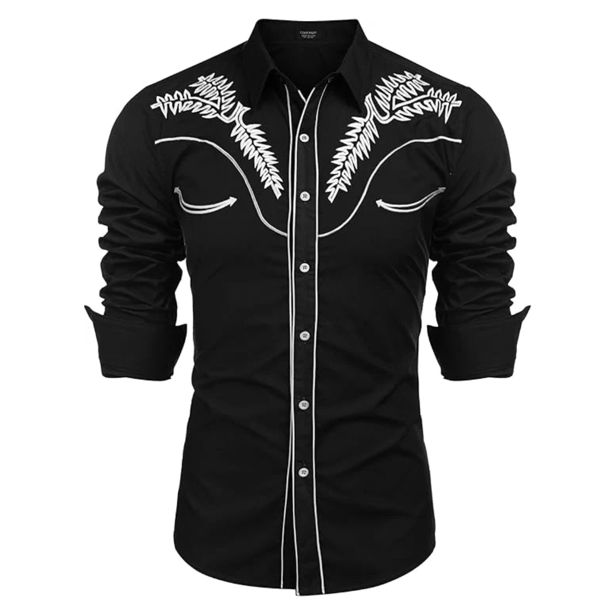 Men's Western Shirts Long Sleeve Slim Fit Embroideres Cowboy Shirts-Black