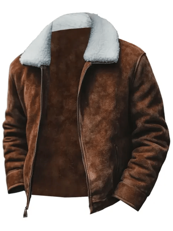 Men's Vintage Suede Pocket Polar Fleece Lapel Outdoor Jacket