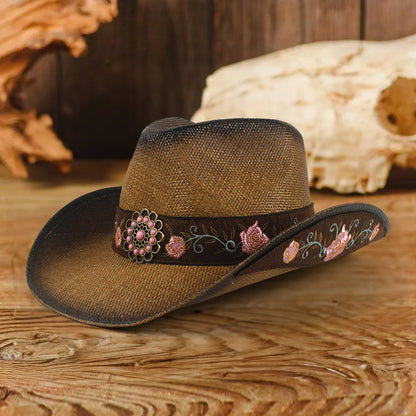 Unique Floral Embroidered Western Hat