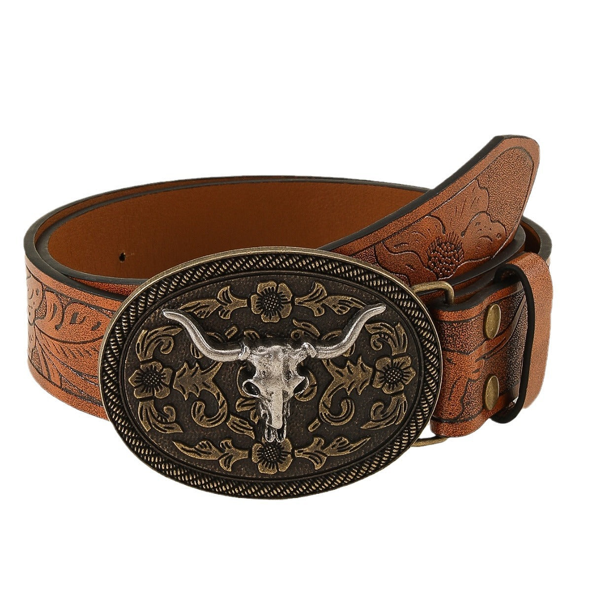 Men Vintage Cowboy Belts Western Buckle Leather  Jeans Belt