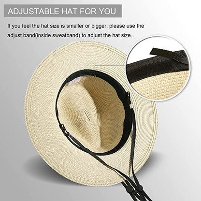 Wide Brim Straw Panama Roll up Hat Belt Buckle Fedora Beach Sun Hat